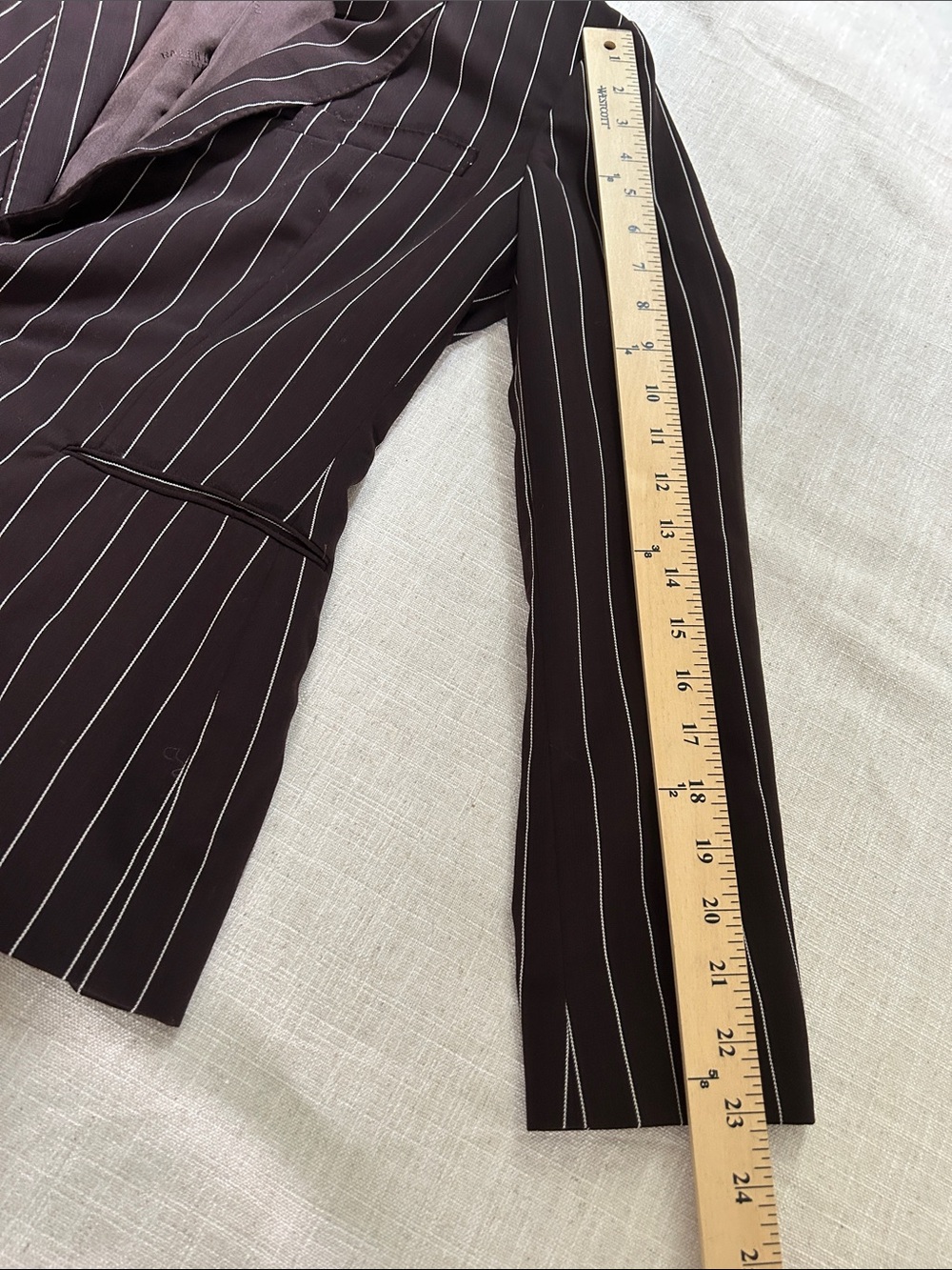 Ralph Lauren Purple Label Brown Pinstripe Blazer Size 8 Wool Tailored Vintage - Picture 12 of 16